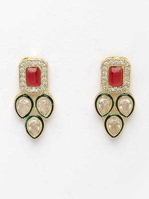 women red & gold kundan studded handcrafted choker jewellery set 4