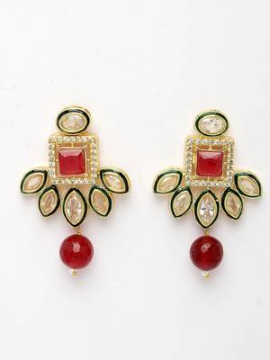 Women red kundan-studded & beaded handcrafted jewellery set 4
