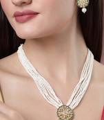 Women white & gold-plated kundan & pearl jewellery set