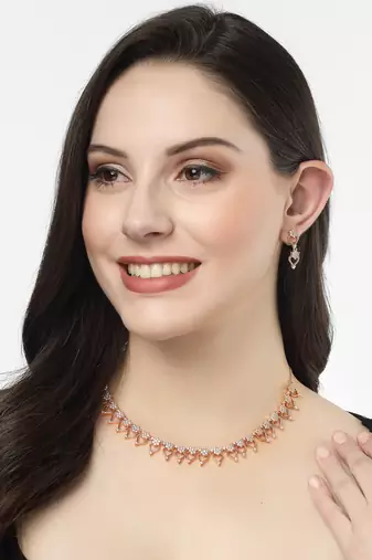 Women gold-plated american diamond-studded handcrafted jewellery set
