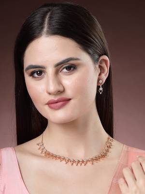 Women gold-plated american diamond-studded handcrafted jewellery set 4