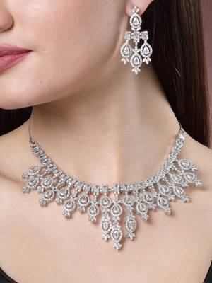 Women silver-plated cubic zirconia studded handcrafted jewellery set 1