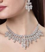 Women silver-plated cubic zirconia studded handcrafted jewellery set