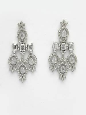 Women silver-plated cubic zirconia studded handcrafted jewellery set 3