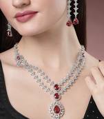 Women silver-plated red cz-studded handcrafted jewellery set