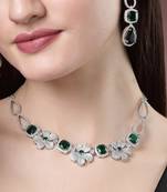 Women green & silver-plated american diamond handcrafted jewellery set