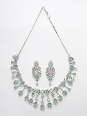 Women silver plated turquoise cz stone handcrafted jewellery set 3