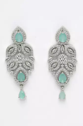 Women silver plated turquoise cz stone handcrafted jewellery set