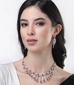 Women silver plated  maroon cz stone handcrafted jewellery set