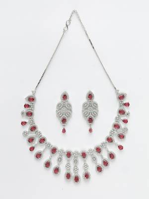 Women silver plated  maroon cz stone handcrafted jewellery set 3