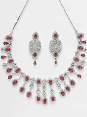 Women silver plated  maroon cz stone handcrafted jewellery set 4