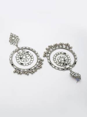 Women silver-toned mirror work oxidised contemporary drop earrings 4
