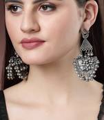 women silver-plated oxidised contemporary drop earrings