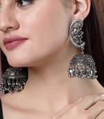 Women silver-plated oxidised dome shaped jhumka earrings