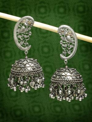 Women silver-plated oxidised dome shaped jhumka earrings 2