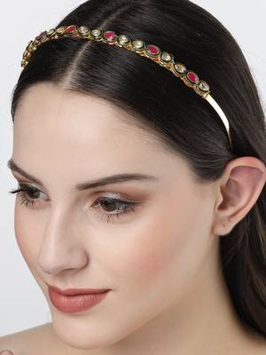 Women multi colour kundan gold-plated embellished hairband 1