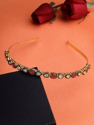 Women multi colour kundan gold-plated embellished hairband 2