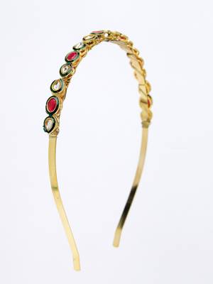 Women multi colour kundan gold-plated embellished hairband 5