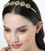Women multi colour kundan gold-plated embellished hairband