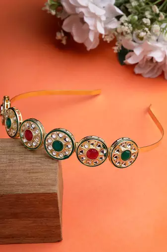 Women multi colour kundan gold-plated embellished hairband
