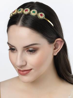 Women multi colour kundan gold-plated embellished hairband 3