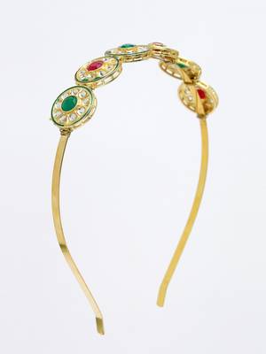 Women multi colour kundan gold-plated embellished hairband 5
