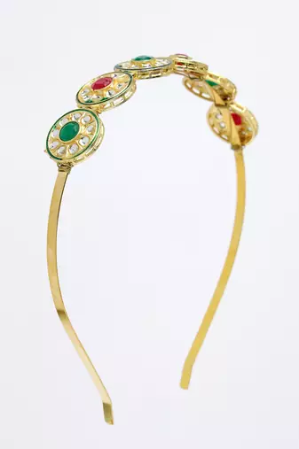 Women multi colour kundan gold-plated embellished hairband