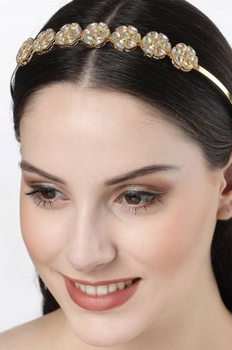 women gold-plated kundan embellished hairband