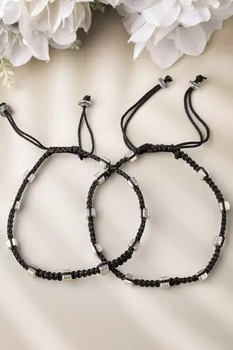 Women's evil eye adjustable black anklets