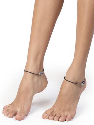 Women set of 2 brass-plated stone-studded & evil eye beaded anklet 1