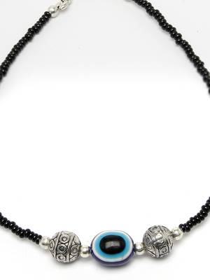 Women set of 2 brass-plated stone-studded & evil eye beaded anklet 3