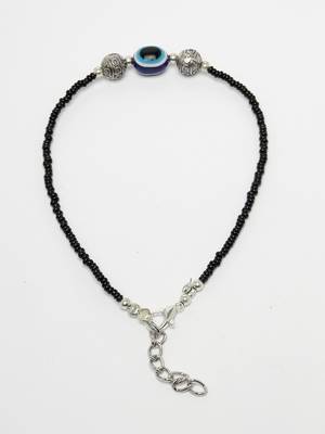 Women set of 2 brass-plated stone-studded & evil eye beaded anklet 4