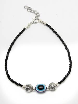 Women set of 2 brass-plated stone-studded & evil eye beaded anklet 5