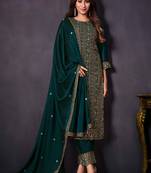 Teal heavy rangoli silk embroidered designer salwar suit