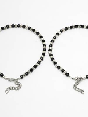 Women set of 2 black beaded anklets 3