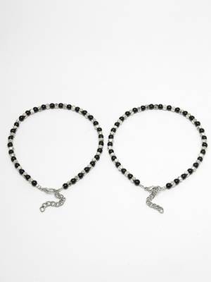 Women set of 2 black beaded anklets 4
