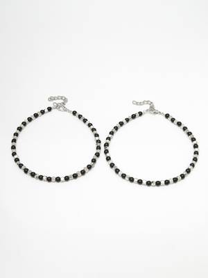 Women set of 2 black beaded anklets 5
