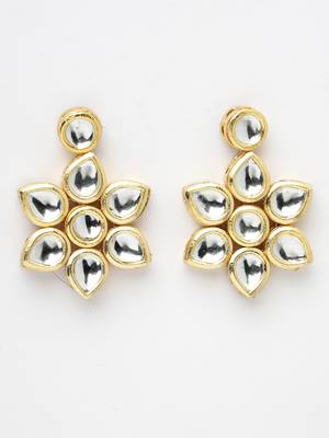 Women's rhodium-plated kundan-studded necklace and earrings 4