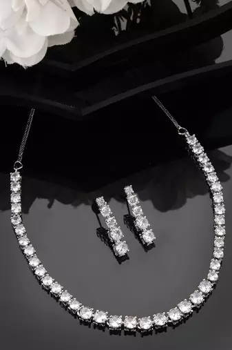 Women's silver plated cz stone handcrafted jewellery set