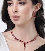 Women silver plated & maroon cz stone handcrafted jewellery set