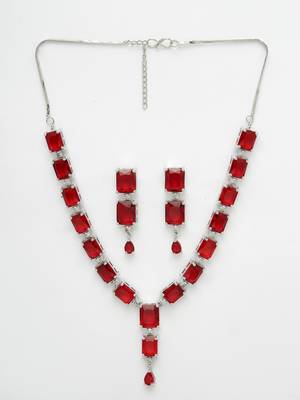 Women silver plated & maroon cz stone handcrafted jewellery set 3