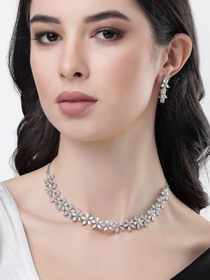 Women silver plated cz stone handcrafted jewellery set 1
