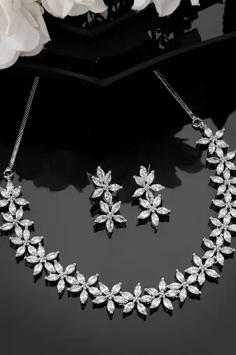 Women silver plated cz stone handcrafted jewellery set