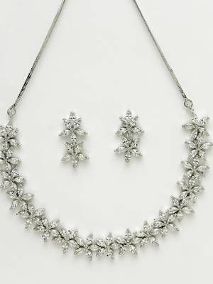 Women silver plated cz stone handcrafted jewellery set 4