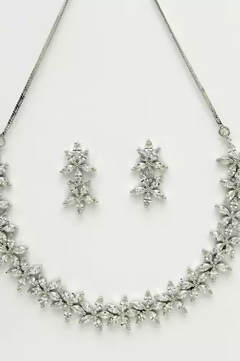 Women silver plated cz stone handcrafted jewellery set