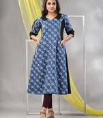 Sapphire blue cotton printed a-line kurta