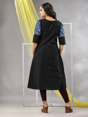Sapphire blue cotton printed a-line kurta 4