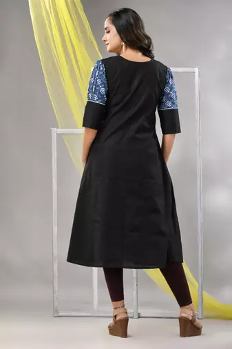 Sapphire blue cotton printed a-line kurta