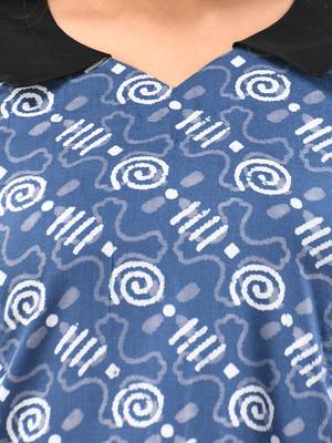 Sapphire blue cotton printed a-line kurta 5