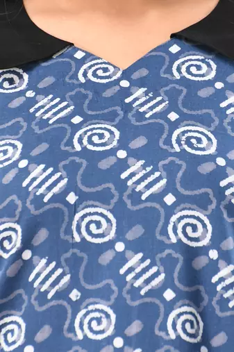 Sapphire blue cotton printed a-line kurta